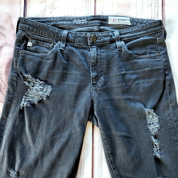 AG Adriano Goldschmied "The Stilt Crop" Cigarette Distressed Black Jean, Size 31 - Picture 3 of 9